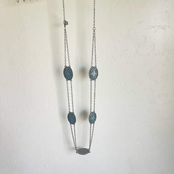 Silver Necklace Chain and Turquoise Bead Long - Picture 4 of 5